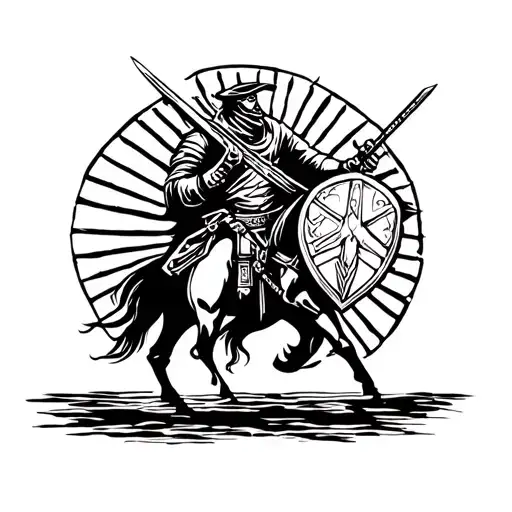 Rider Holding A Sword And Shield'