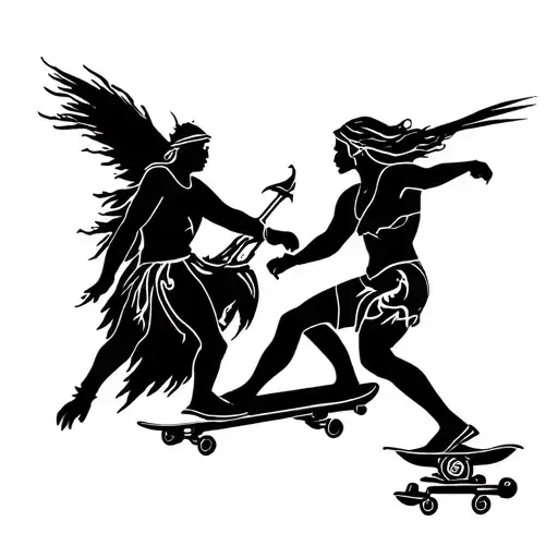 Irish Legends Cu Chulainn And Brigid On A Skateboarding Session