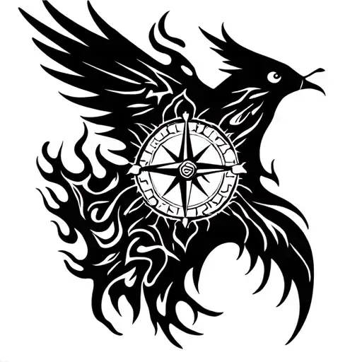 Compass Oak Tree Bees Honeycomb Phoenix Rising From Flames