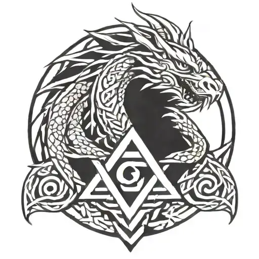 Dragon Wrapping A Valknut With Celtic Knot Scales Forming The Shape