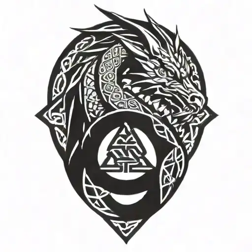 Dragon With Celtic Knot Scales Wrapping A Valknut