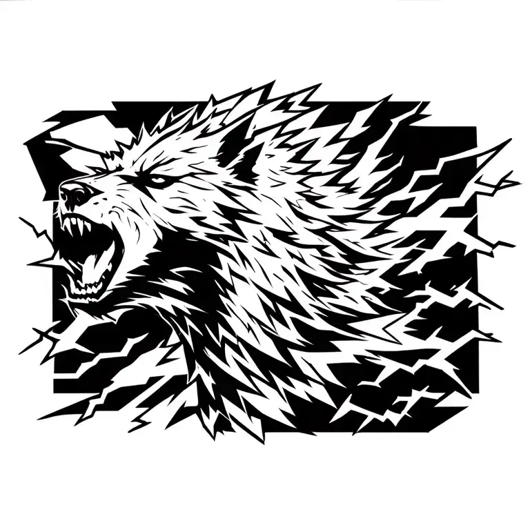 Howling Werewolf Surrounded By Lightning