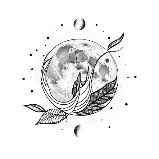Moon With Leaves And Lines
