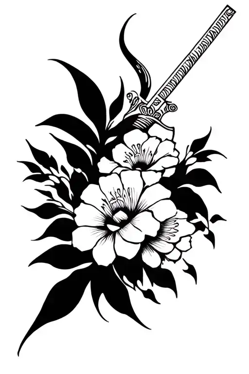 Katana And Flowers