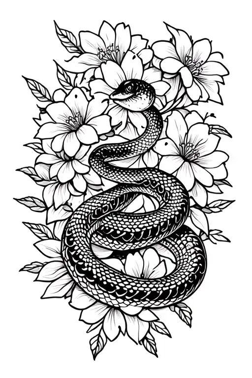 Snake And Flowers