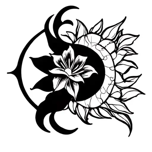 Sun And Moon With A Lily Flower