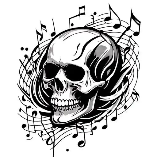 Skull Surrounded By Musical Notes