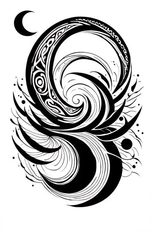 Fibonacci Spiral Line Art With Phases Of The Moon Surrounded