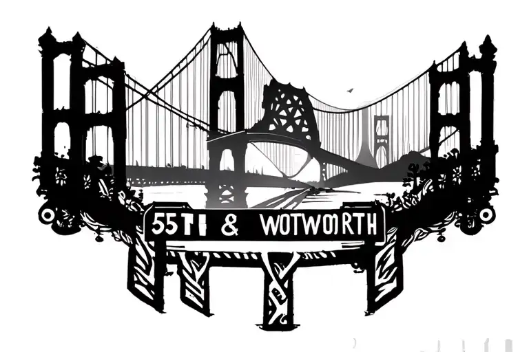 Street Sign 55Th And Wentworth With Golden Gate Bridge