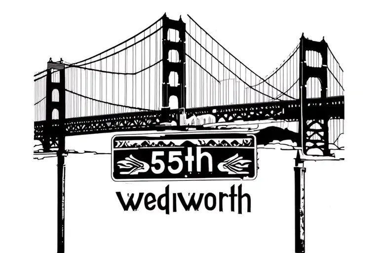 Street Sign 55Th And Street Sign Wentworth With Part Of Golden Gate Bridge