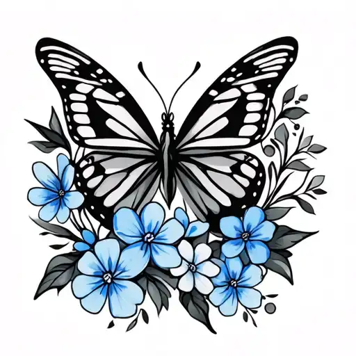 Butterfly And Forget-me-not Flowers