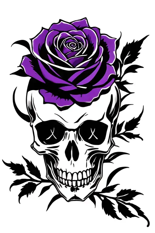 Skull And Dark Purple Rose