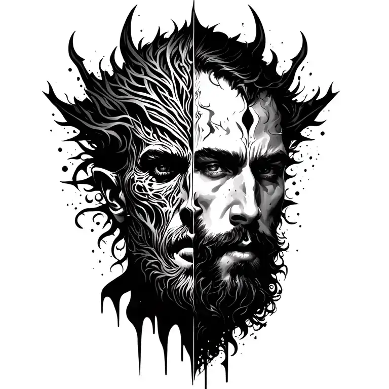 A Man At War Inside His Own Head One Side Good Vs Evil From The Side