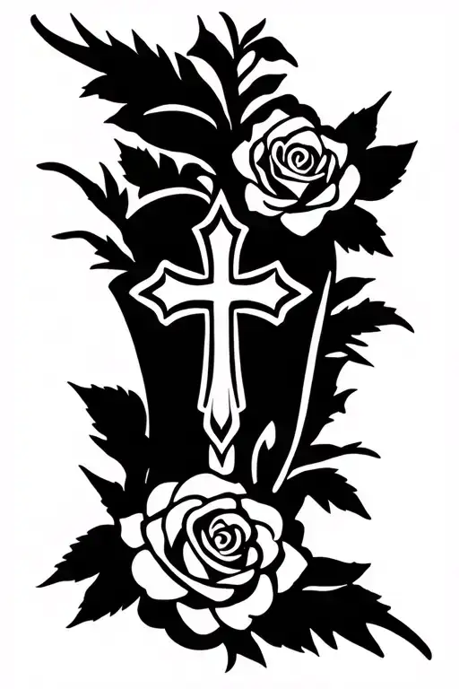 Cross And Roses Around Forearm Half Sleeve