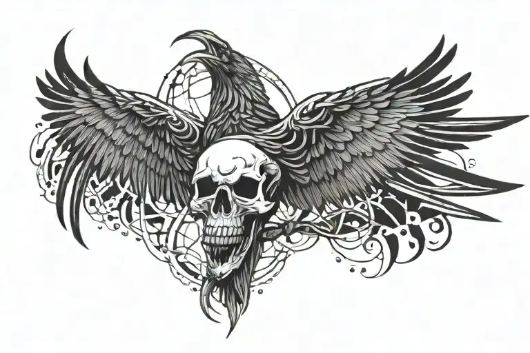 Flying Raven Holding A Skull