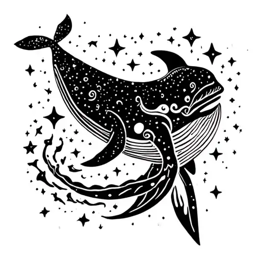 Whale Swimming Through A Galaxy Filled With Stars