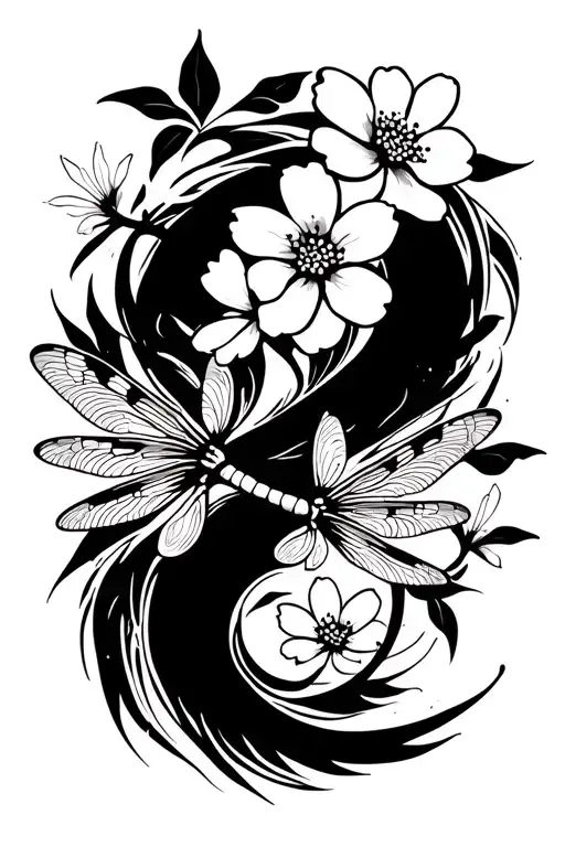 Cherry Blossoms And Dragonflies