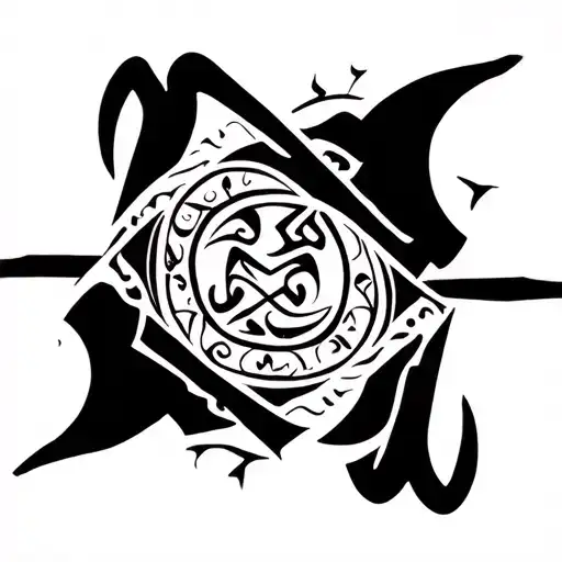 Tattoo With Arabic Symbols And Mystical Figures