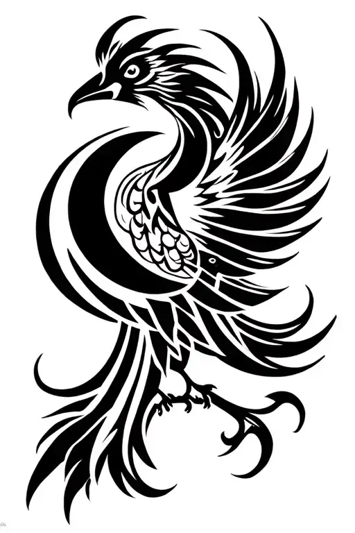 Phenix Bird With Quater Moon