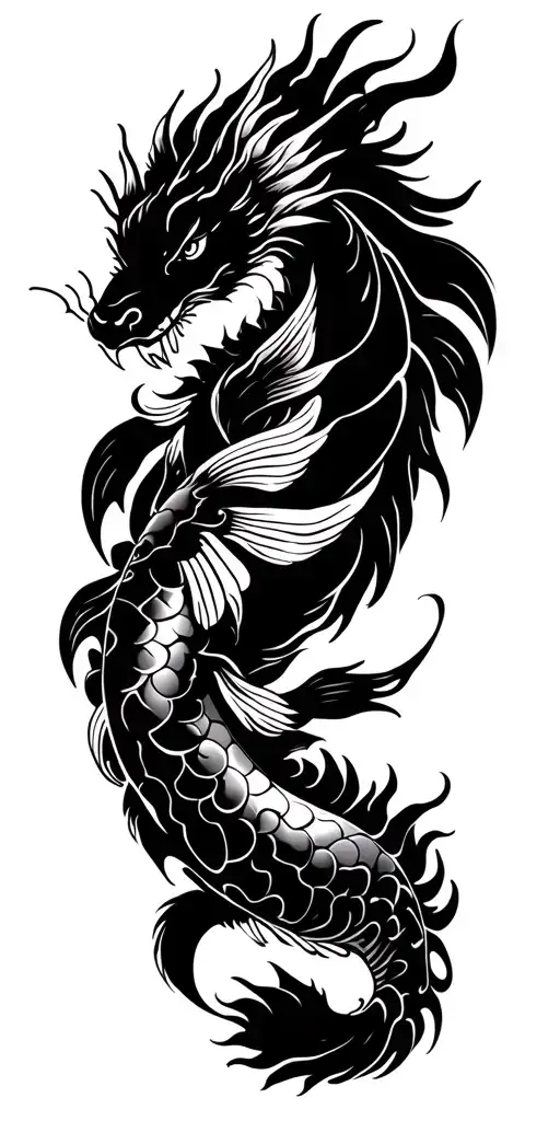 Koi And Dragon Intertwined Within