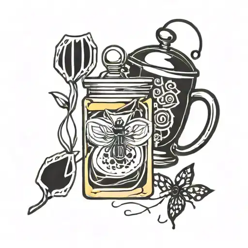 Tea Bag Leaning Against Bottle Of Honey