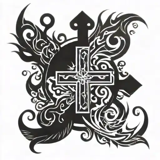 Water And Fire With Cross Surrounded