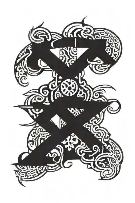 Spine Tattoo Design Featuring Iconic Symbols Intertwined