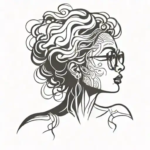 A Very Simple Silhouette Tattoo Outline Of A Ladys Face With Shoulder Length Perm And Glasses