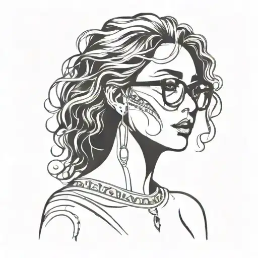A Very Simple Silhouette Tattoo Outline Of A Ladys Face With Shoulder Length Perm And Glasses