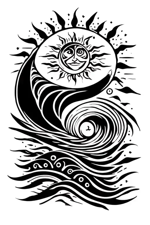 Latte Stone Waves Sun And Moon Tribal Left Leg