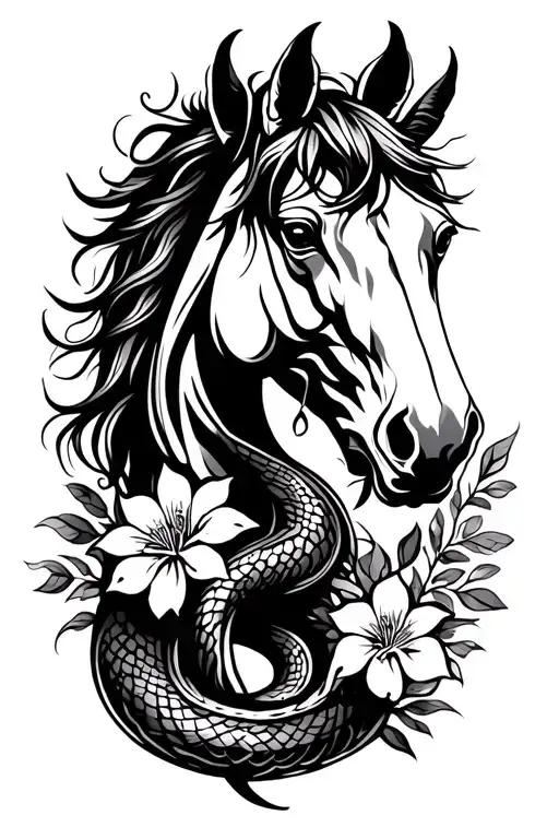 Horse And Flowers Of The Star Snake