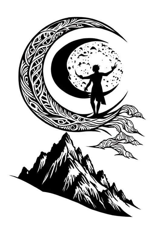 Half Moon Shadow Person On Mountain