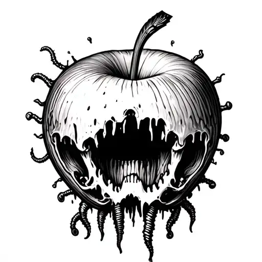 Rotten Apple With Worms Coming Out