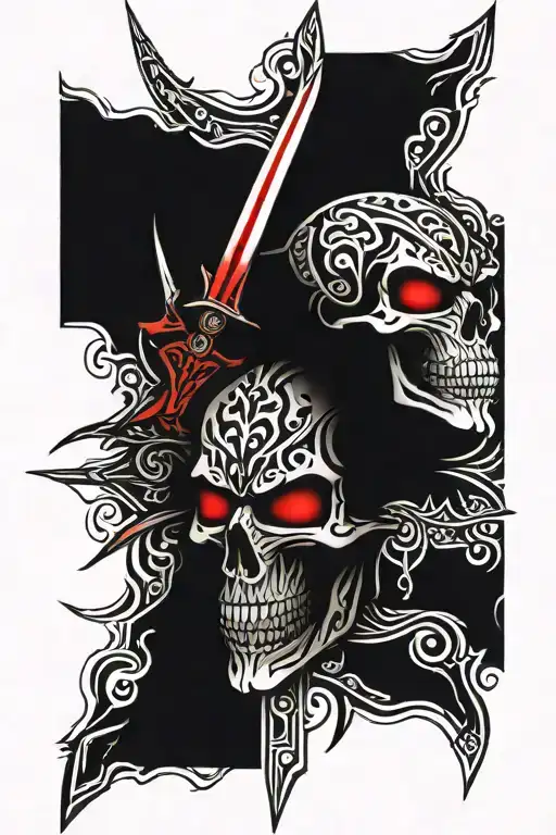 Skull And Sword Piercing Red Eyes