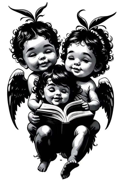 3 Baby Angels One Playing Video Game One Smiling And One Reading A Book