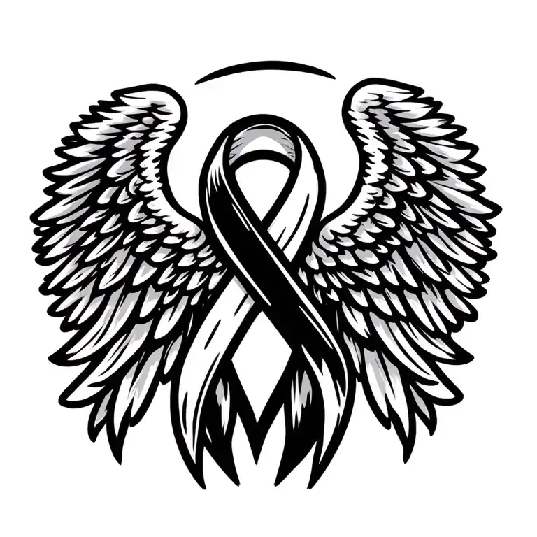 Angel Wings Wrapped In Cancer Ribbon