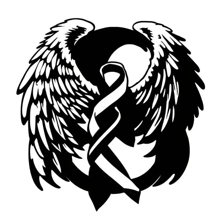 Angel Wings Wrapped In Cancer Ribbons Tied Together