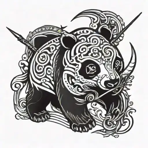 Panda With A Unicorn Cute