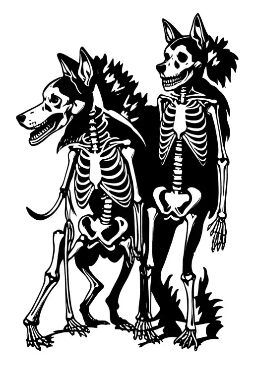 2 Hiking Skeletons With Dog