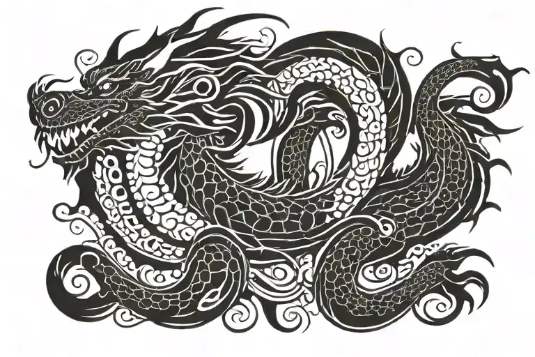Mythical Black Dragon With Pearl Tattoo Design