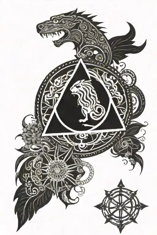 Philosophers Stone Symbol With Leo And Pisces Zodiac Sign Surounded By Mandala