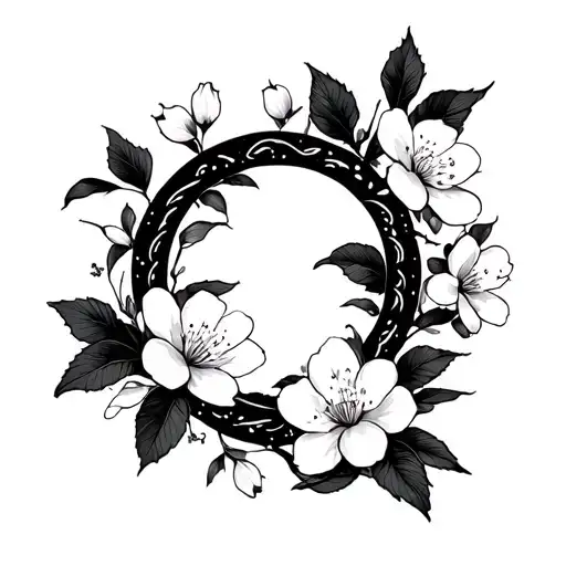 Cosmo And Cherry Blossom Flowers In A Circle