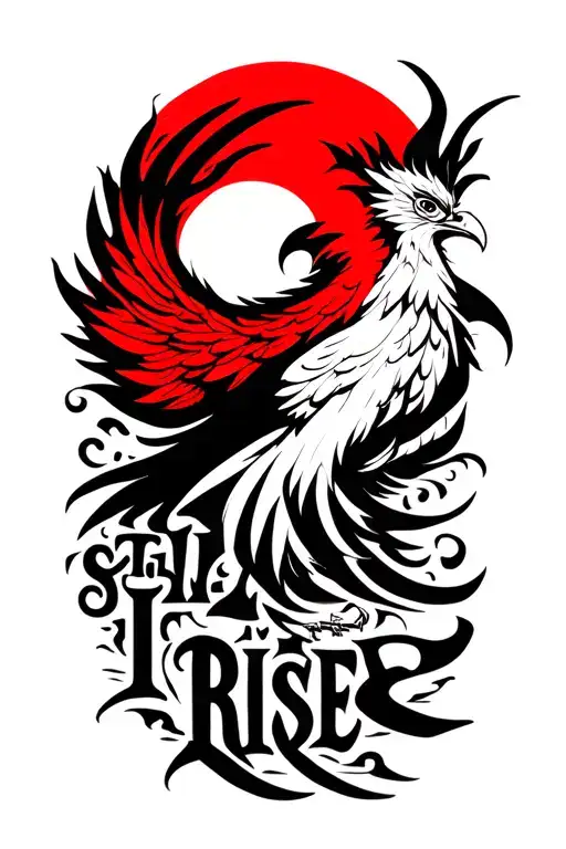 Red And Black Phoenix With A Tribal Philipino Sun And The Words Still I Rise