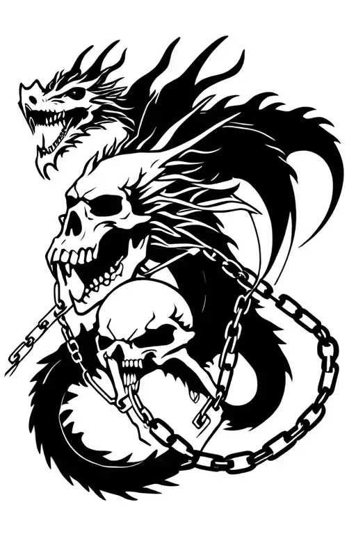 The Dragon Has A Skull In His Hand And Chains Around Him