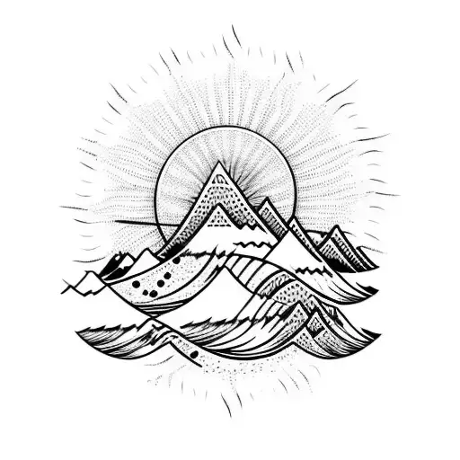Waves With Mountains And Sun