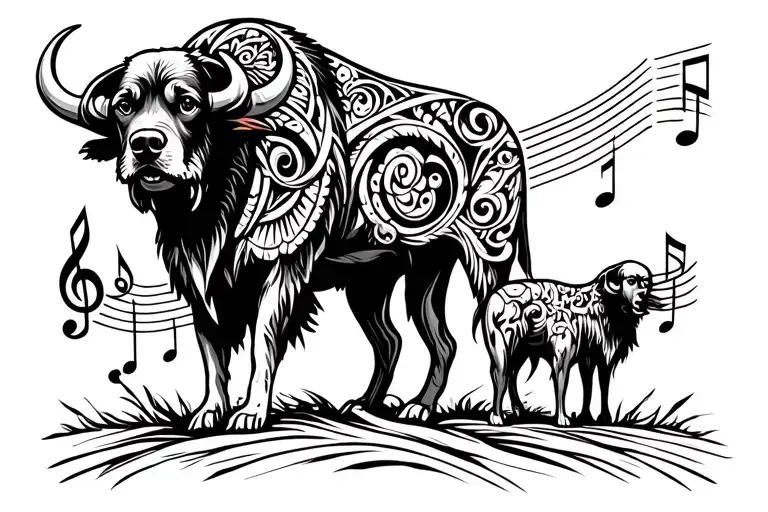 Dog And Buffalo Surrounded Bij Musicnotes