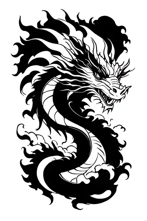Dragon With Samaride Head In Clouds