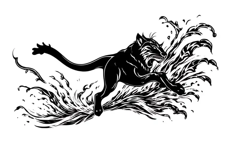 Puma Leaping Through A Stormy