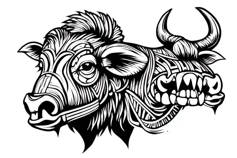Filipino Carabao With Banig Weaving And Teeth
