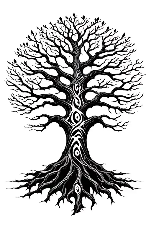 Yggdrasil World Tree With Wide Branches Stretching Towards The Sky